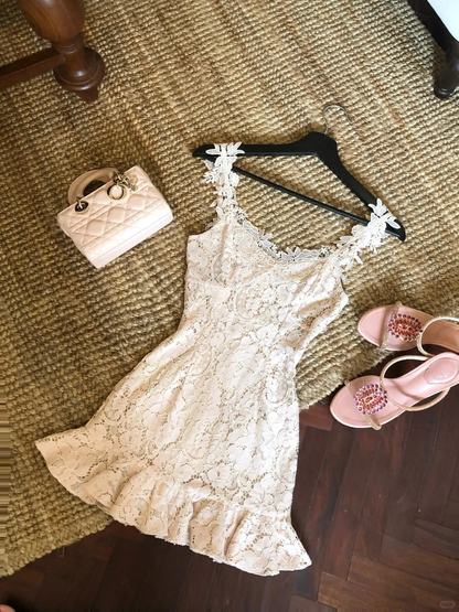 White A Line Strap Lace Short Prom Dress Homecoming Dress DP5457