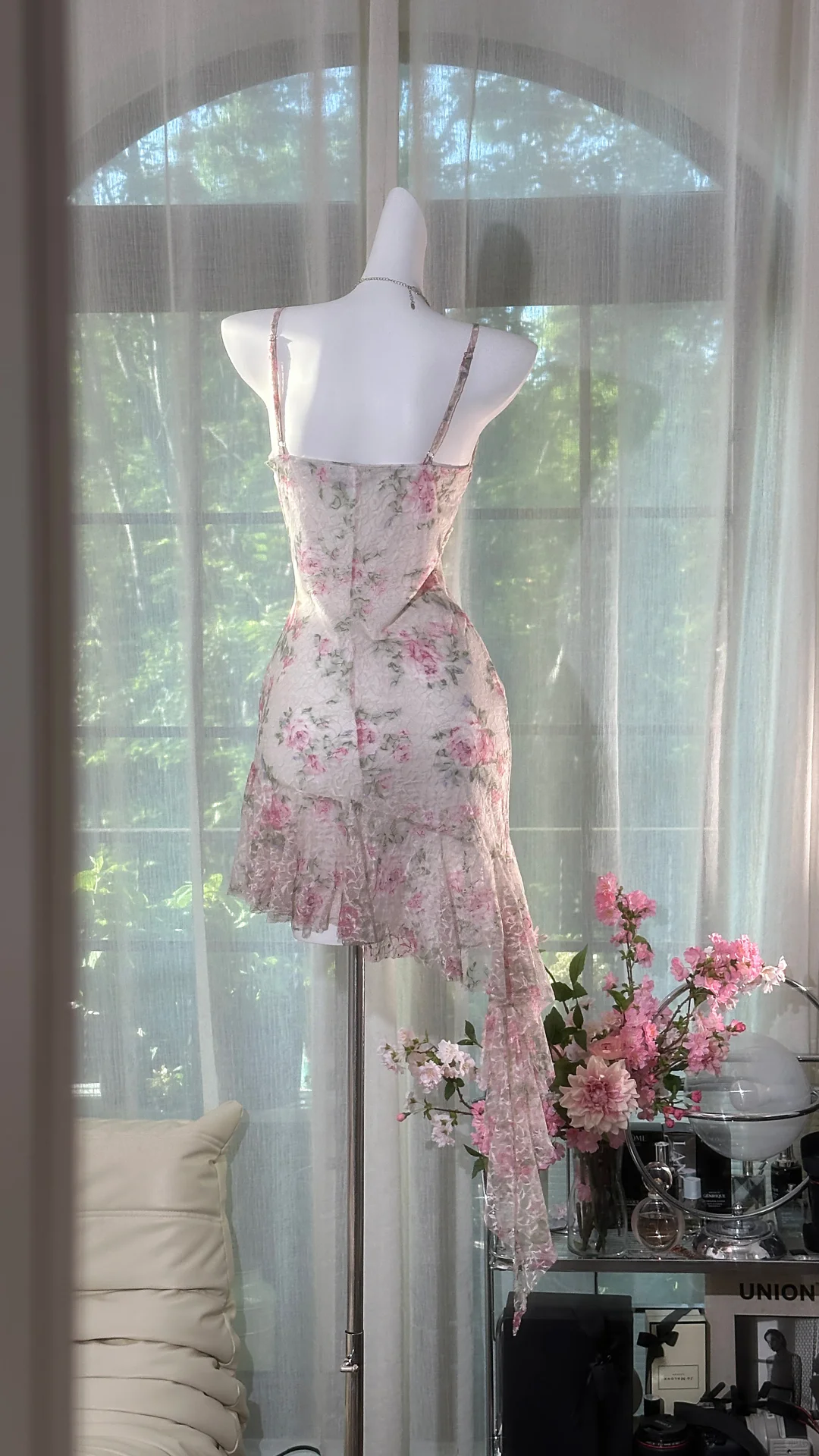 Vintage Sheath Straps Print Floral Lace Ruffle Short Homecoming Dress Outfits DP4950