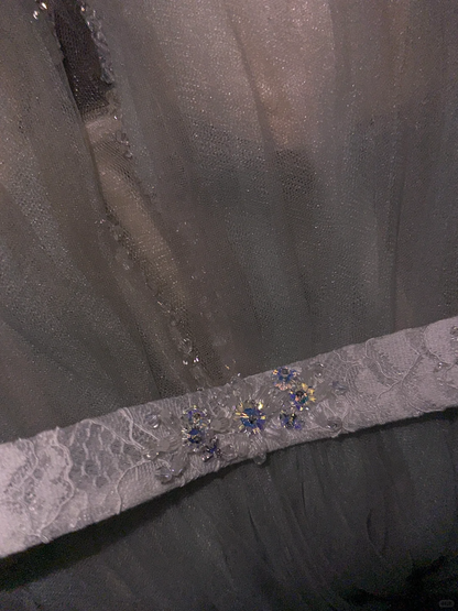 Vintage A Line Strapless Grey Tulle Long Prom Dress Date Dress DP4425