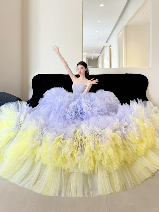 Gorgeous Ball Gown Sweetheart Neck Purple Yellow Tulle Prom Dress Party Dress DP2511