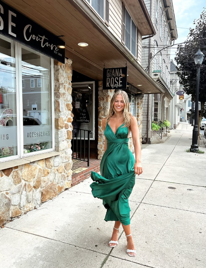 Charming A Line Halter Green Satin Open Back Prom Dress Evening Dress DP1854