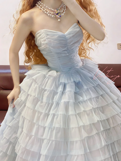 Baby Blue Ball Gown Sweetheart Neck Layered Tulle 16th Birthday Dress Quinceanera Dress DP4099