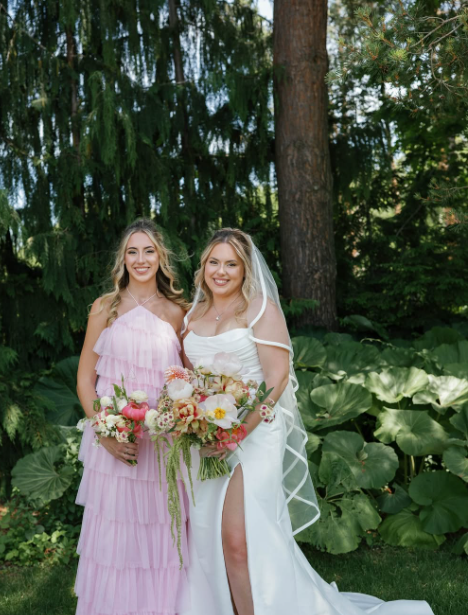 Sweety Pink A Line Halter Layered Tulle Long Bridesmaid Dress with Slit DP4967