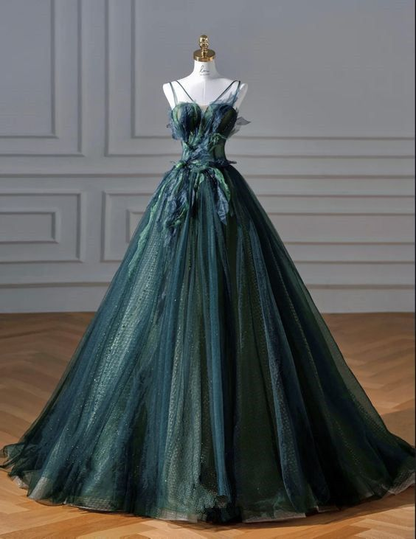 Elegant A LineTulle Long Prom Dress Dark Green Ball Gown DP151