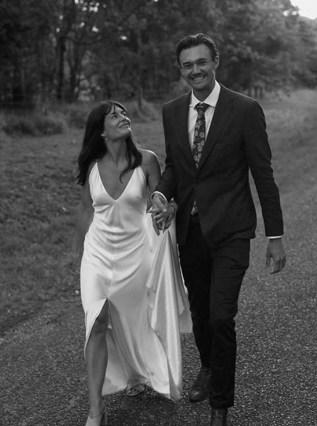 Simple White A Line Straps Satin Backless Slit Wedding Dress DP5223
