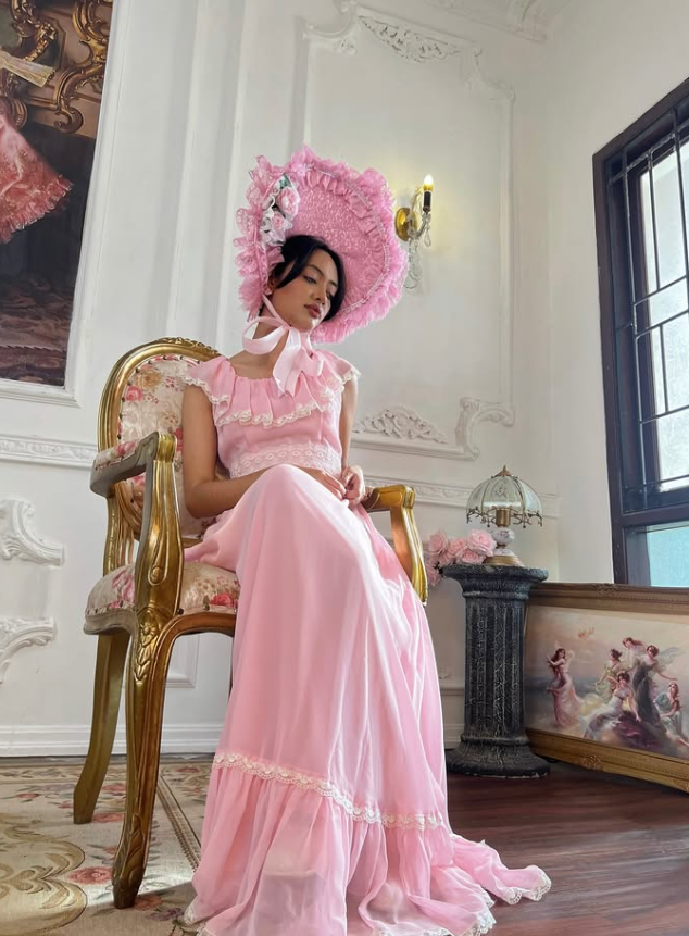 Princess Pink A Line Straps Lace Chiffon Long Prom Dress Evening Dress DP5128