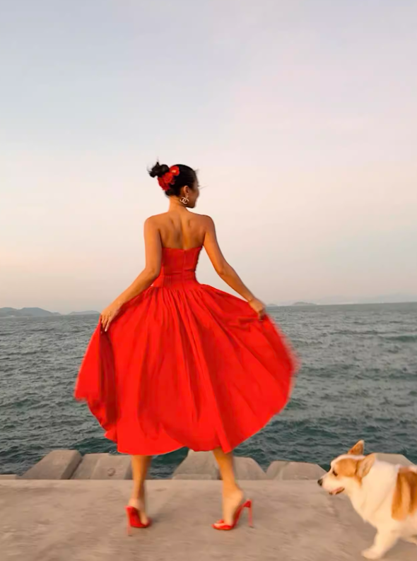 Warm Red A Line Sweetheart Neck Satin Prom Dress 21th Birthday Dress DP3896