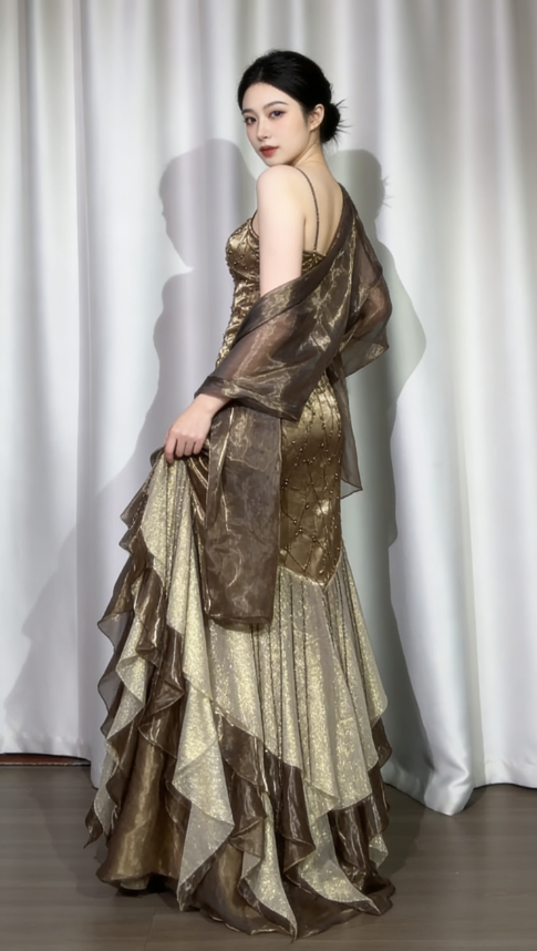 Gorgeous Sheath Long Prom Dress Spaghetti Straps Birthday Dress Beaded Satin Formal Dresses DP4359