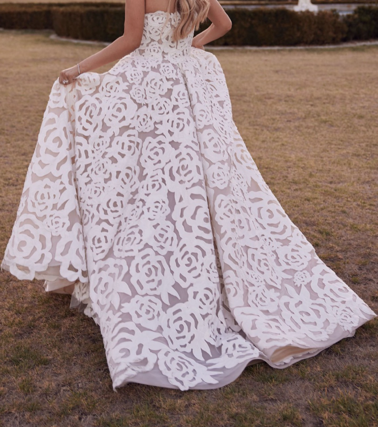 Elegant A Line Strapless Floral Satin Tulle Long Wedding Dress DP1751