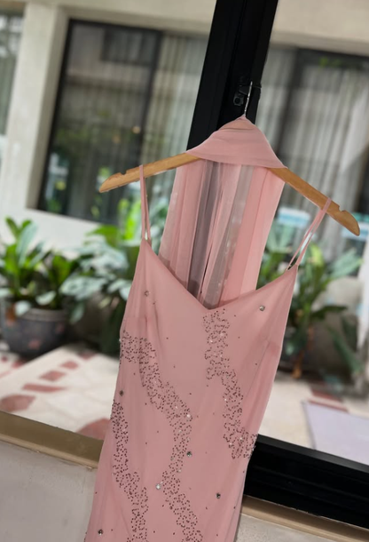 Vintage Pink Mermaid Beaded Chiffon Prom Dress Party Dress Date Dress DP4449