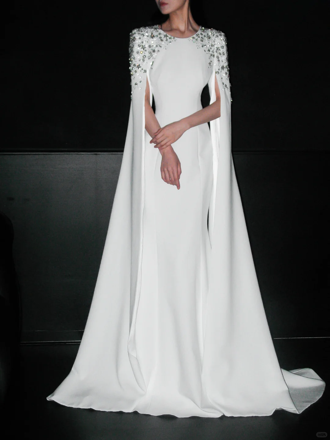 Elegant Mermaid Long Sleeve Beaded Satin Wedding Dress DP5304