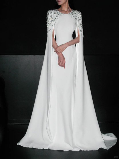 Elegant Mermaid Long Sleeve Beaded Satin Wedding Dress DP5304