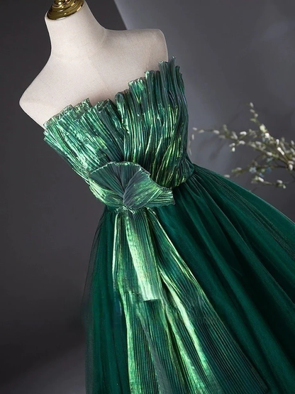 Unique Strapless Green Tulle Ball Gown Formal Evening Dress DP454