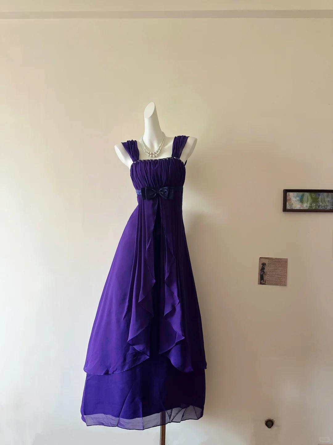Vintage A Line Straps Beaded Dark Purple Chiffon Prom Dress Outfits DP5013