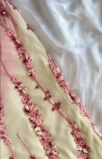 Vintage Pink Ombre Exquisite Floral Beaded Chiffon Long Prom Dress DP5076