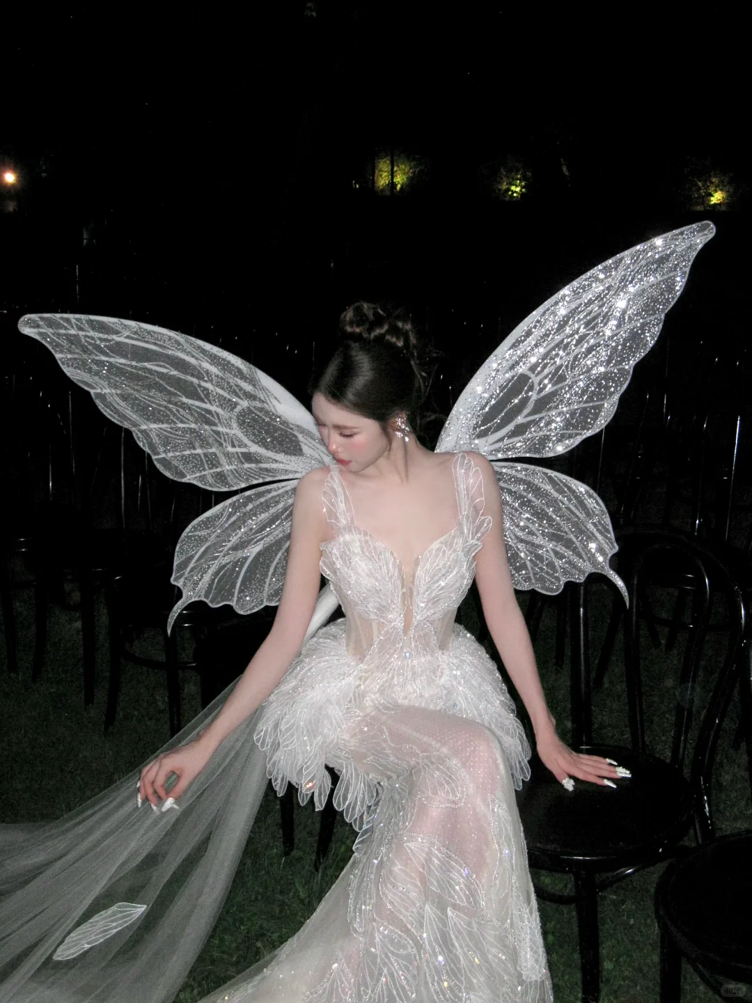 White Butterfly Fairy Shiny Beaded Tulle Long Prom Dress Evening Dress DP5384