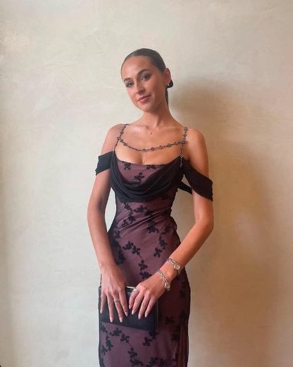 Sexy Sheath Off the Shoulder Beaded Appliques Chiffon Prom Dress Evening Dress DP1809