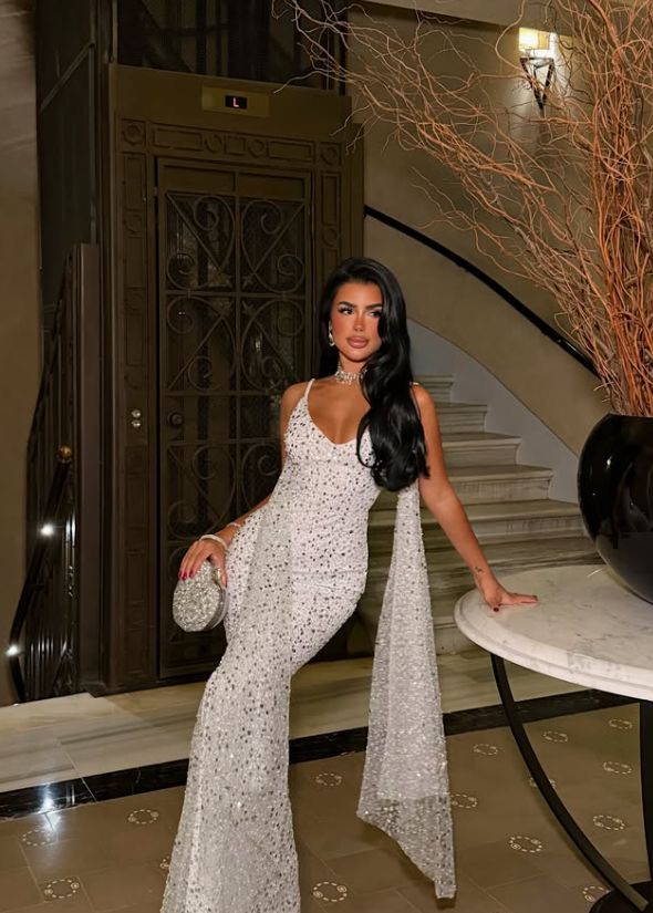 Shiny White Mermaid Spaghetti Strap Sequin Tulle Long Prom Dress Evening Dress DP8179