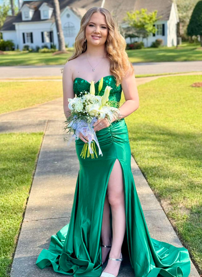Sexy Green Mermaid Sweetheart Neck Beaded Satin Long Prom Dress Evening Dress DP6285