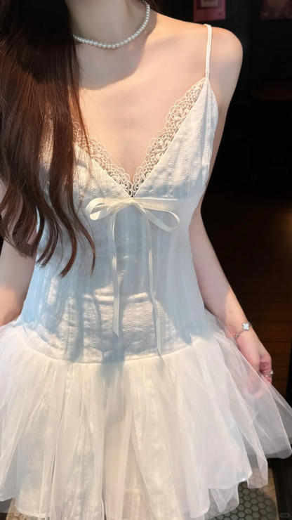 Cute A Line Spaghetti Strap White Lace Tulle Mini Homecoming Dress Cocktail Dress DP2618