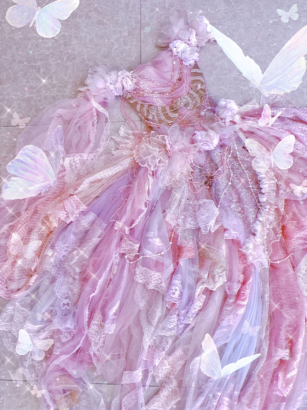 Purple A Line Off the Shoulder Floral Beaded Layered Tulle Prom Dress 16th Birthday Dress DP3769