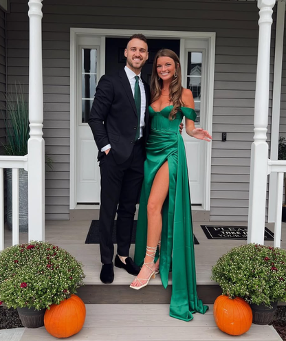 Elegant Emerald A Line Straps Corset Satin Long Prom Dress Party Dress DP4986