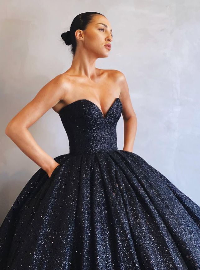 Black Sexy Ball Gown Sweetheart Neck Sequin Prom Dress Evening Dress DP5592