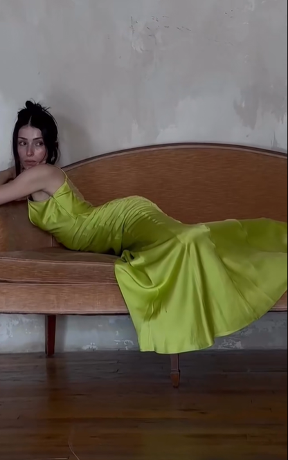 Sexy Green Sheath Spaghetti Strap Simple Satin Prom Dress Evening Dress DP4776