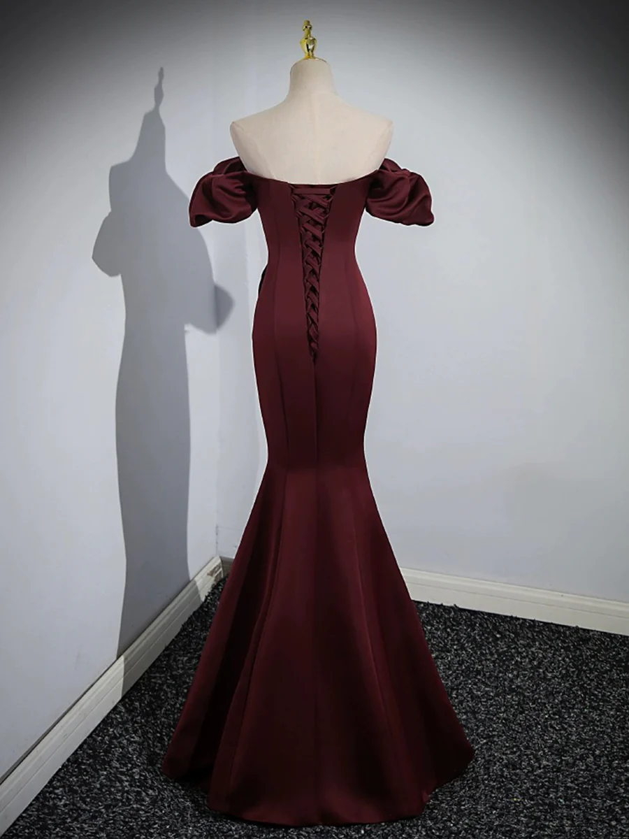 Burgundy Long Prom Dress Mermaid Off the Shoulder Evening Party Dress DP260