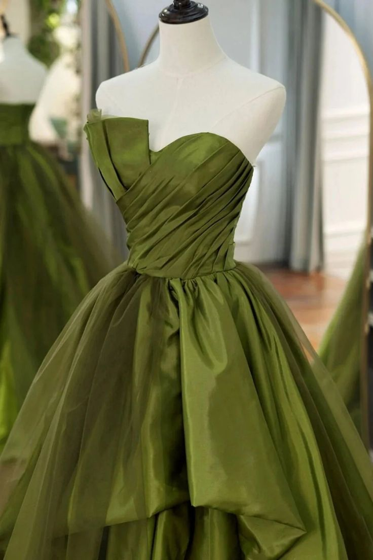 Green Satin Tulle Sweetheart Long Party Dress Prom Dress DP639
