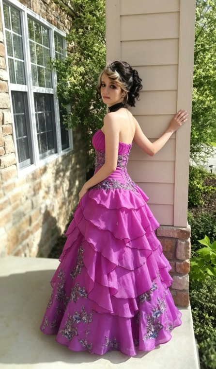 Vintage Pink Ball Gown Strapless Embroidered Layered Chiffon Prom Dress Graduation Prom Dress DP5105
