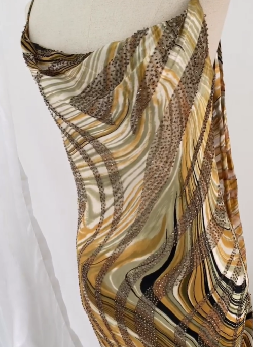 Vintage Sheath Spaghetti Straps Beaded Chiffon Prom Dress Evening Dress DP1587
