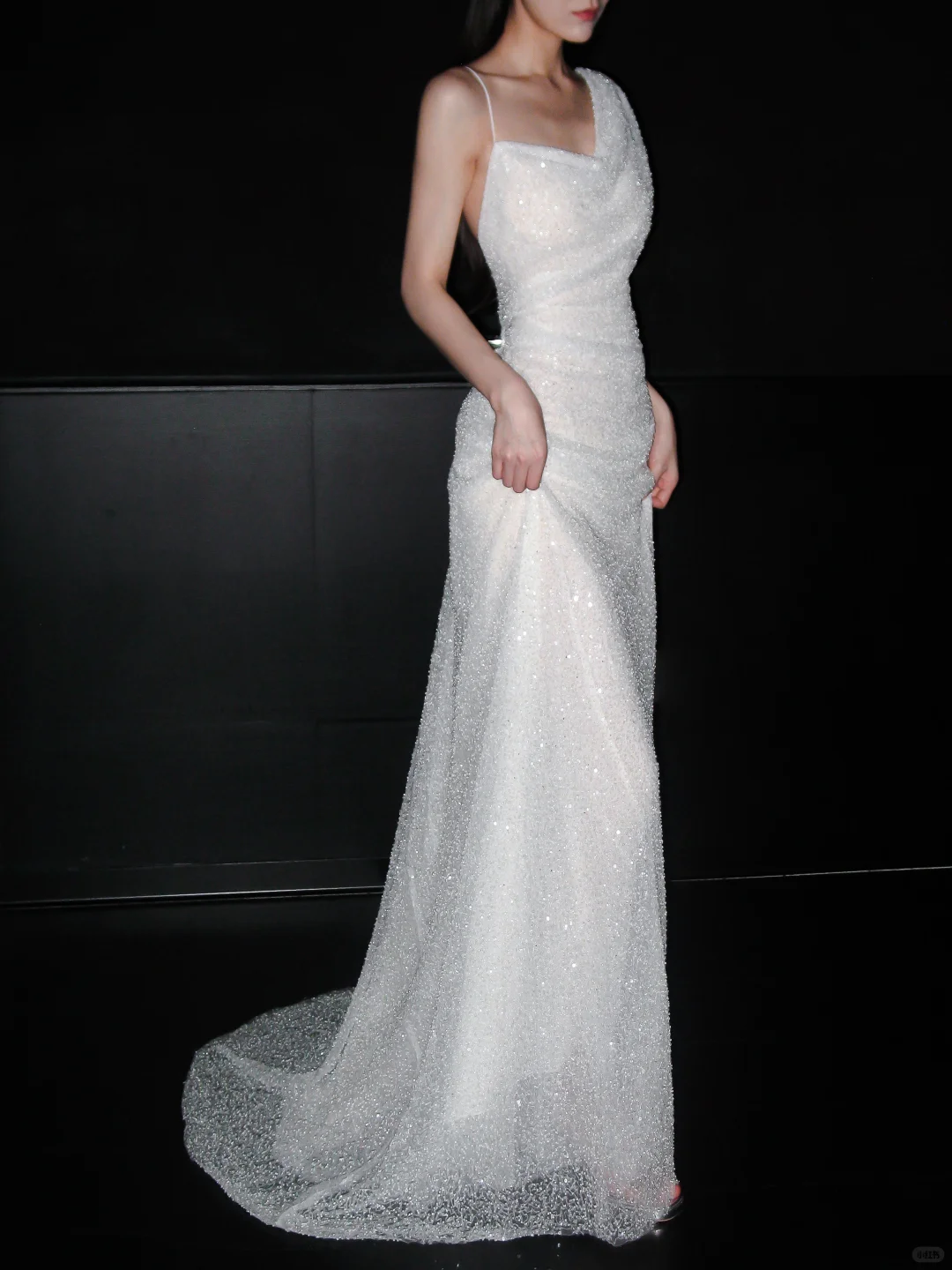 Shiny Glamorous Sheath Beaded Tulle Long Wedding Dress DP5787