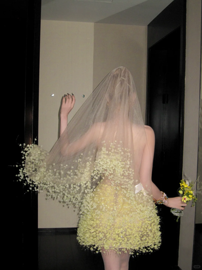 Cute A Line Strapless Yellow Flower Tulle Short Homecoming Dress Cocktail Dress DP2522