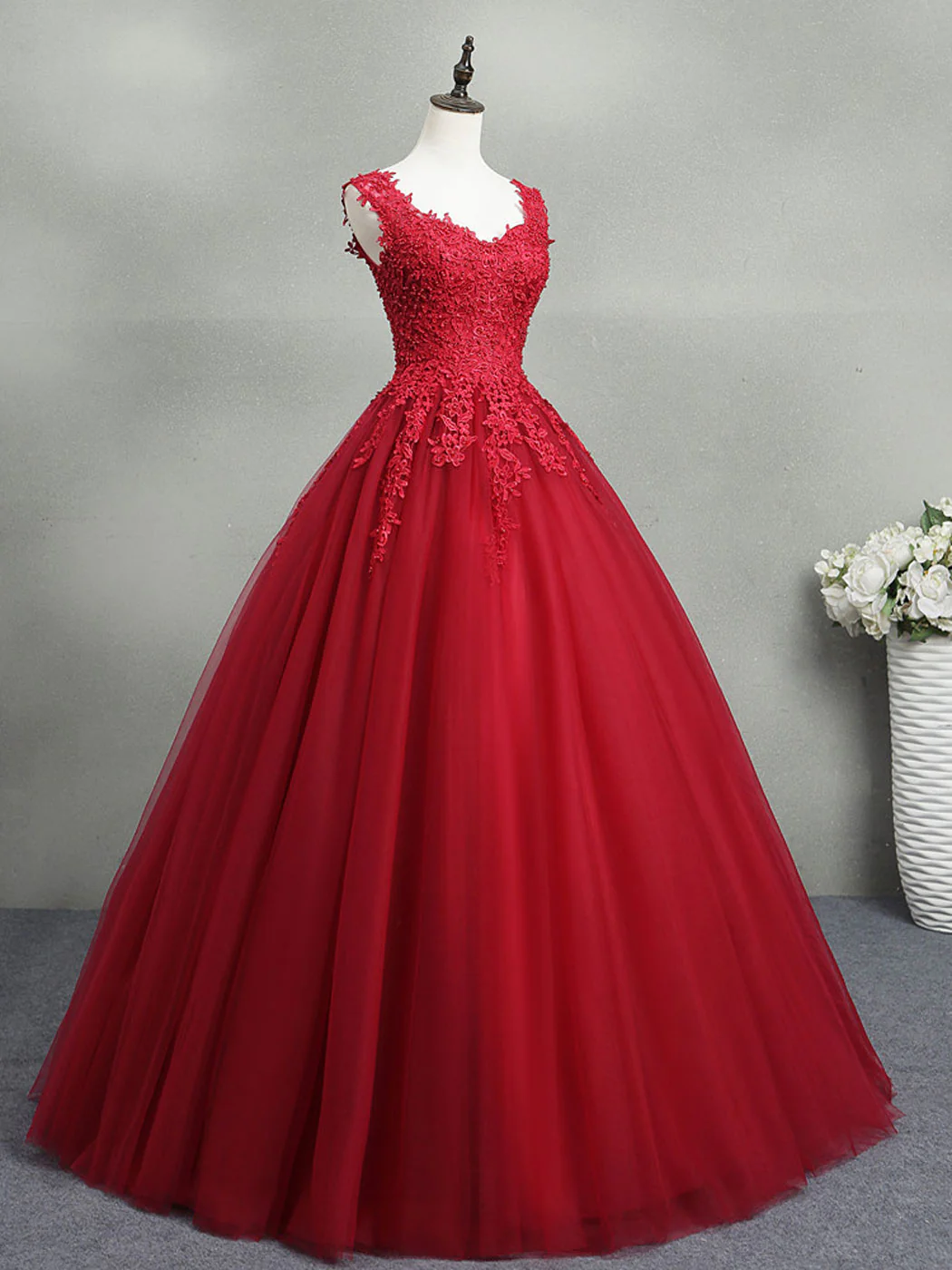 Pretty Red Tulle Appliques Ball Gown Formal Prom Dress Quinceanera Dress DP062