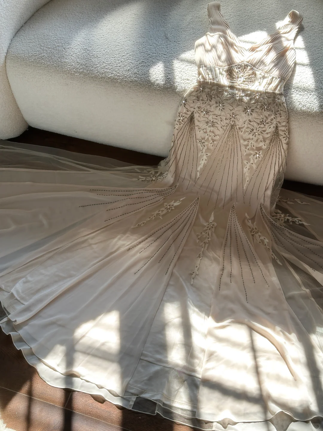 Classy Mermaid Spaghetti Strap Beaded Appliques White Chiffon Prom Dress Party Dress DP2579