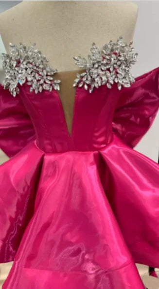 Pink A Line Strapless Rhinestone Satin Mini 18th Gold Birthday Outfit Cocktail Dresses For Women DP3789