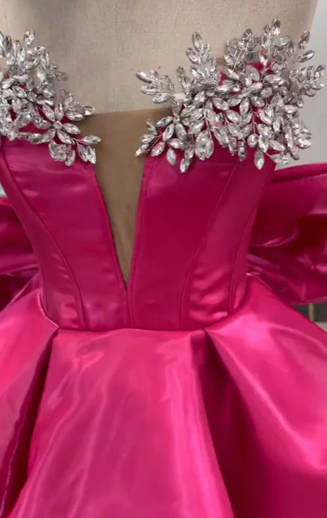 Pink A Line Strapless Rhinestone Satin Mini 18th Gold Birthday Outfit Cocktail Dresses For Women DP3789