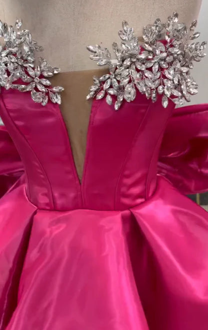 Pink A Line Strapless Rhinestone Satin Mini 18th Gold Birthday Outfit Cocktail Dresses For Women DP3789
