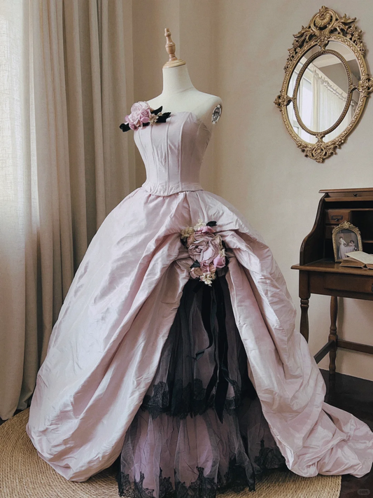 Stunning Light Lilac Ball Gown Floral Satin Prom Dress 16TH Birthday Dress DP5018