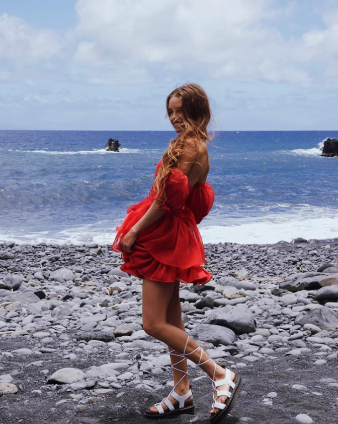 Charming Red A Line Puff Layered Chiffon Short Homecoming Dress Vacation Dress DP3645