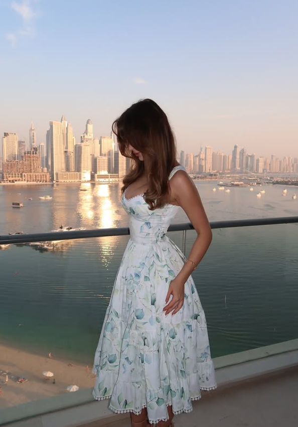 Green Print Floral A Line Spaghetti Strap Satin Prom Dress Evening Dress DP6029