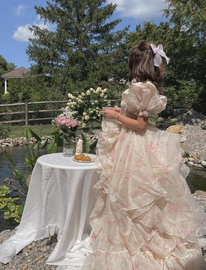 Princess Ball Gown Puff Print Floral Tulle Prom Dress Party Dress Date Dress DP4455
