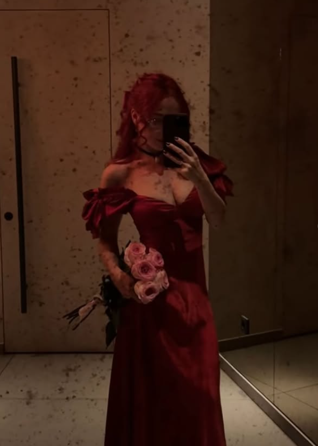 Burgundy A Line Puff V Neck Satin Long Prom Dress Date Dress DP4426