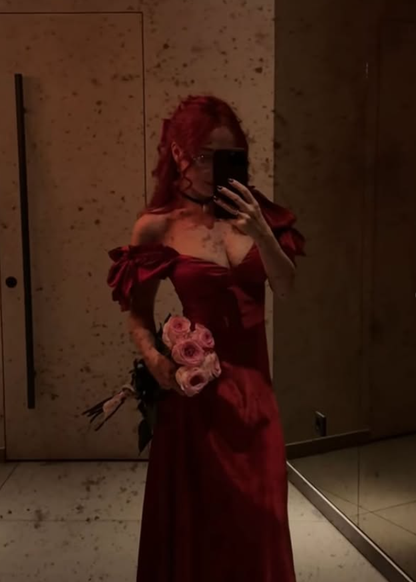 Burgundy A Line Puff V Neck Satin Long Prom Dress Date Dress DP4426