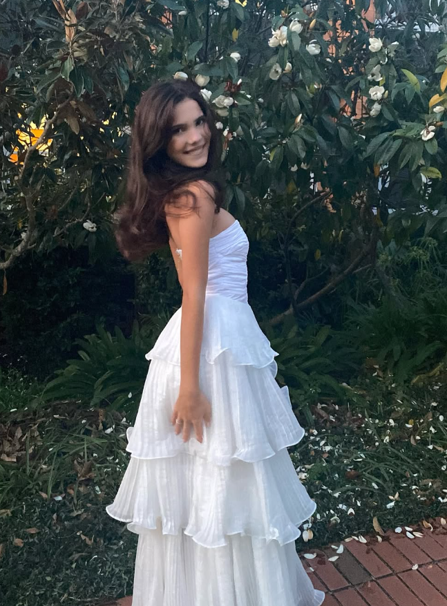 Elegant A Line Strapless Tiered White Satin Prom Dress Evening Dress DP1606