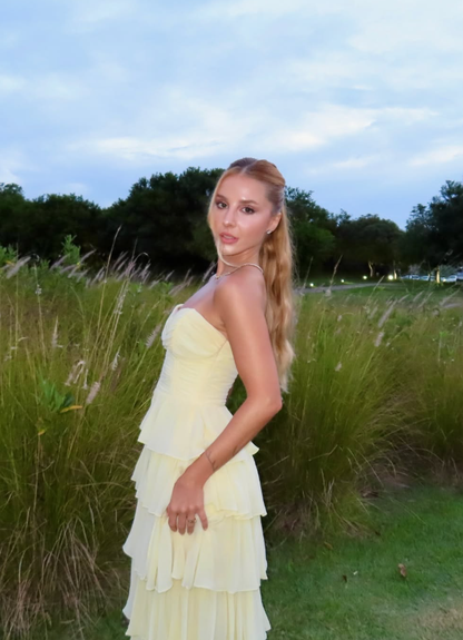 Light Yellow A Line Sweetheart Neck Layered Chiffon Prom Dress Evening Dress Date Dress DP6199