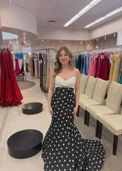 Classic Polka Dot Mermaid Sweetheart Neck Satin Long Prom Dress Evening Dress DP5947