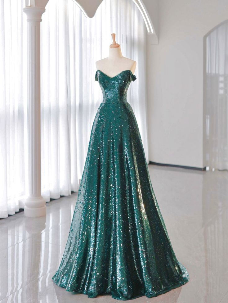 Elegant Tulle Sequin Green Long Prom Dress Formal Evening Dress DP641