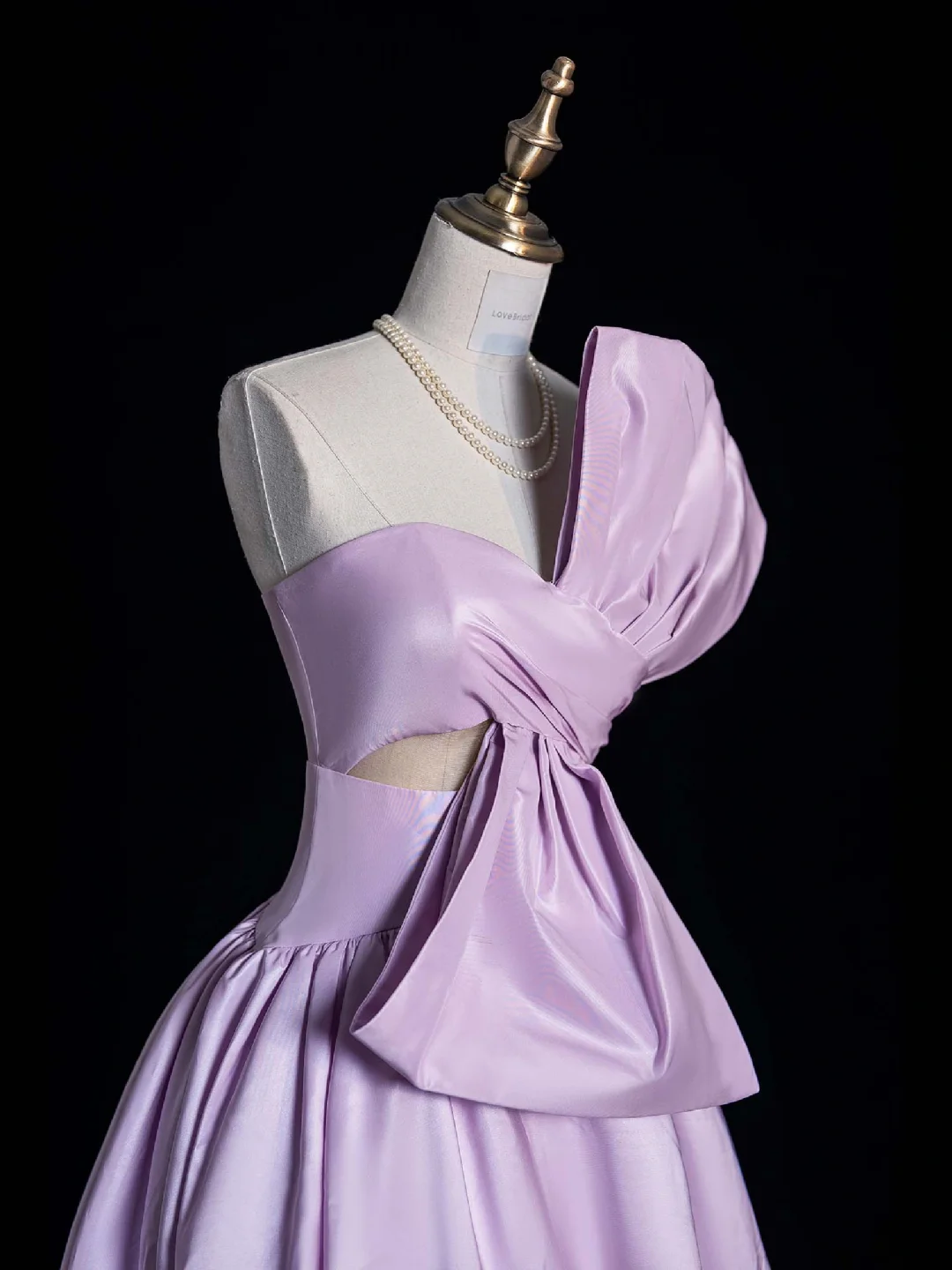 Cute A Line Strapless Lilac Bow Satin Party Dress Prom Graduation Prom Dress DP1986